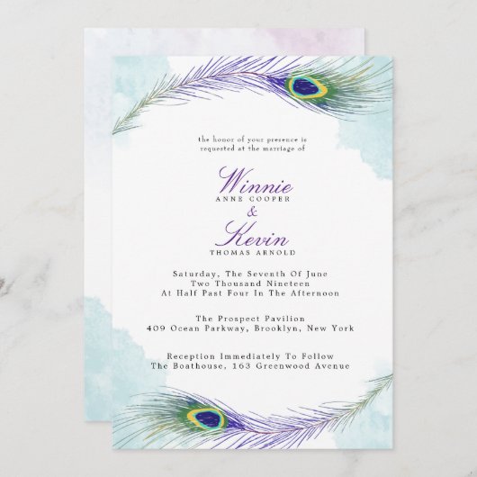 Einladung zur Pfauenhochzeit (Vorne/Hinten)