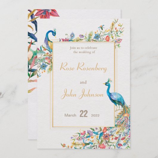 Einladung zur Pfauenhochzeit (Vorne/Hinten)