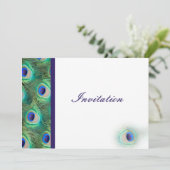 Einladung zur Pfauenhochzeit in Blau (Stehend Vorderseite)