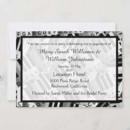 Einladung zur Piano Engagement Party Schwarz-Weiß