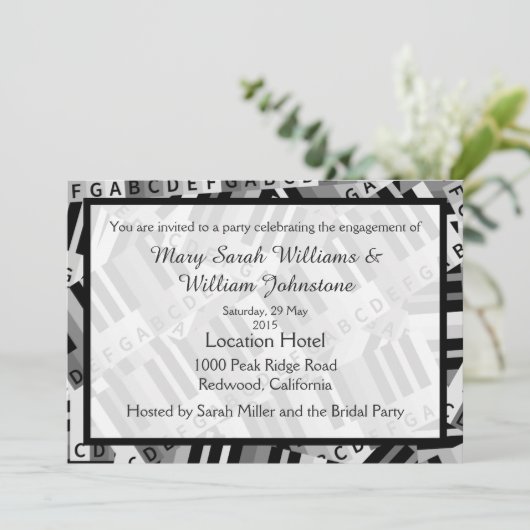 Einladung zur Piano Engagement Party Schwarz-Weiß (Stehend Vorderseite)