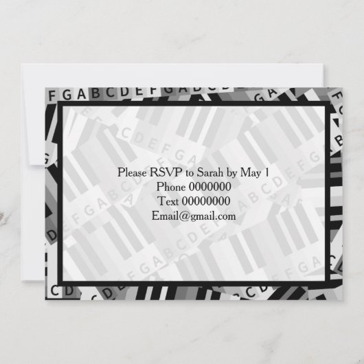 Einladung zur Piano Engagement Party Schwarz-Weiß (Rückseite)