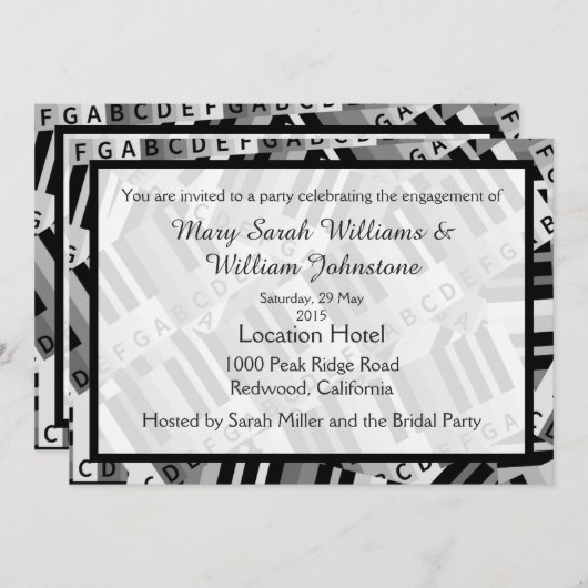 Einladung zur Piano Engagement Party Schwarz-Weiß (Vorne/Hinten)