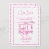 Einladung zur Pink Baby Dusche | Brunch-Einladung (Vorne/Hinten)