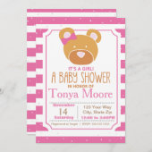 Einladung zur Pink Bear Baby Dusche (Vorne/Hinten)