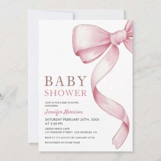 Einladung zur Pink Bow Baby Dusche (Vorderseite)