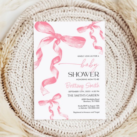 Einladung zur Pink Bow Baby Dusche