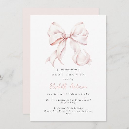 Einladung zur Pink Bow Baby Dusche (Vorne/Hinten)