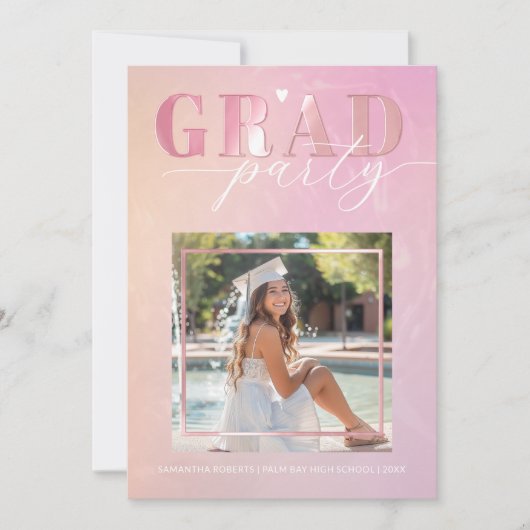 Einladung zur Pink Heart Script Graduation Party (Vorderseite)