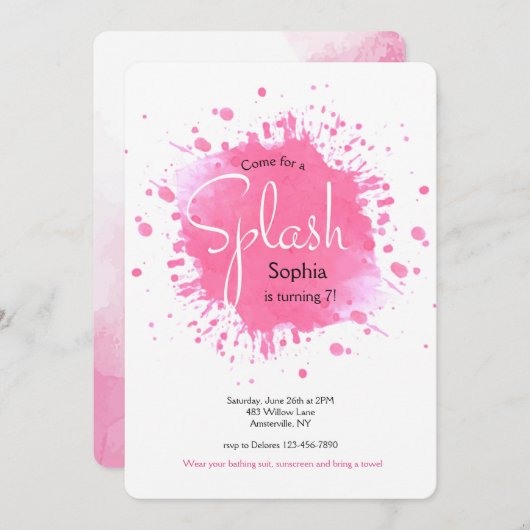 Einladung zur Pink Splash (Vorne/Hinten)