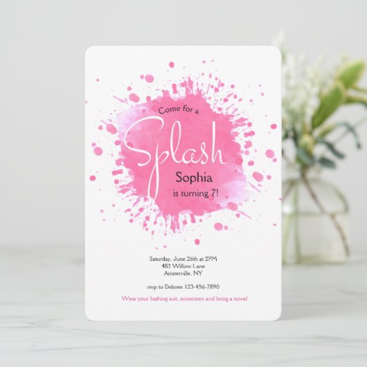 Einladung zur Pink Splash (Stehend Vorderseite)