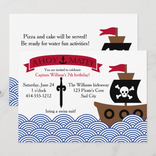 Einladung zur Piratengeburtstagsfeier (Vorne/Hinten)