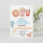 Einladung zur Pizza-Popcorn-und-Pyjama-Party (Stehend Vorderseite)