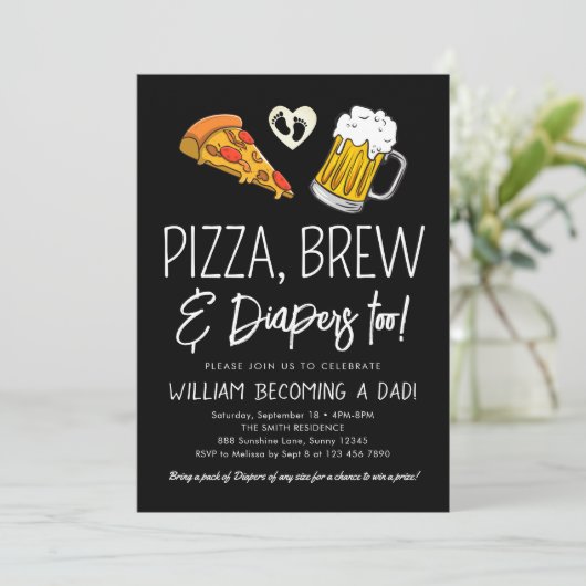 Einladung zur Pizza- und Beer-Baby-Dusche (Stehend Vorderseite)