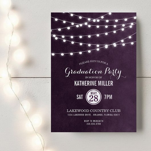 Einladung zur Plum String Lights Graduation Party