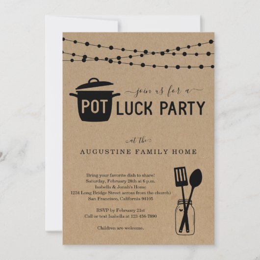 Einladung zur Potluck-Party (Vorderseite)