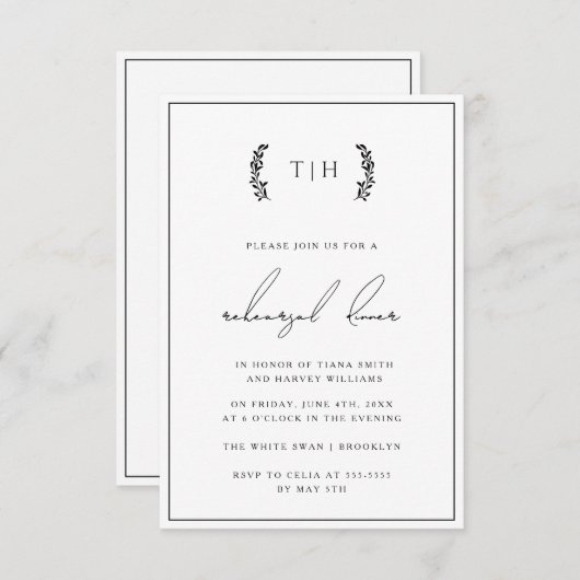 Einladung zur Probe des Wreath Monogram (Vorne/Hinten)