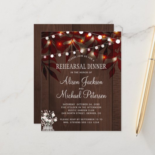 Einladung zur Probe zum rustikalen Herbst (Vorderseite/Rückseite Beispiel)