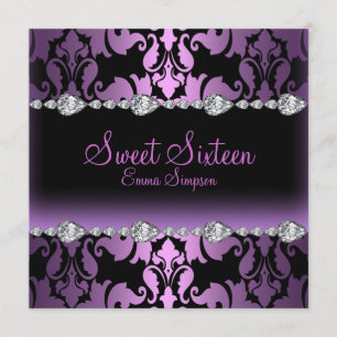Einladung zur Purple Damask & Diamond Sweet Sixtee
