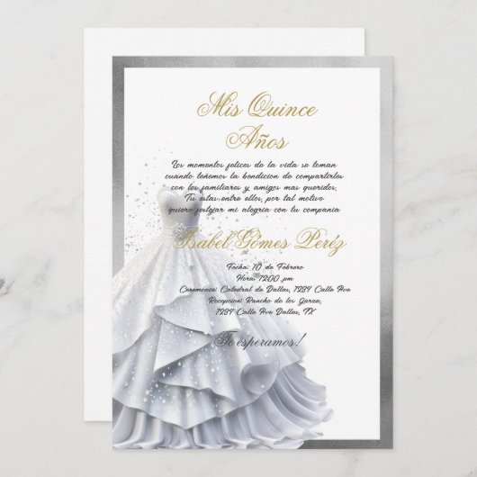 Einladung zur Quinceanera in spanischer Farbtafel (Vorne/Hinten)