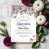 Einladung zur Quinceañera – Lila Blumen & Schmette