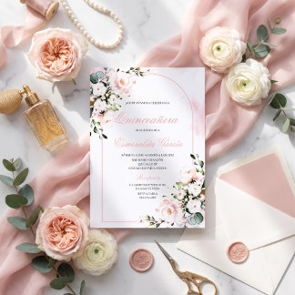 Einladung zur Quinceañera mit floraler rosa Aquare