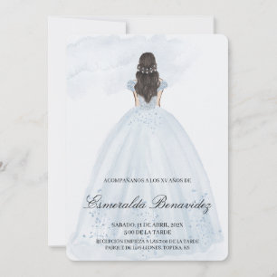 Einladung zur Quinceañera mit hellblauem Kleid