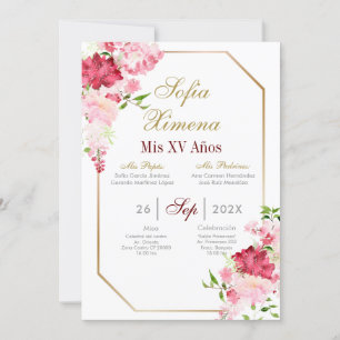 Einladung zur Quinceañera mit rosa Rahmen