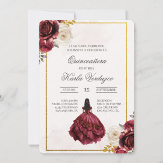 Einladung zur Quinceañera mit rotem Kleid