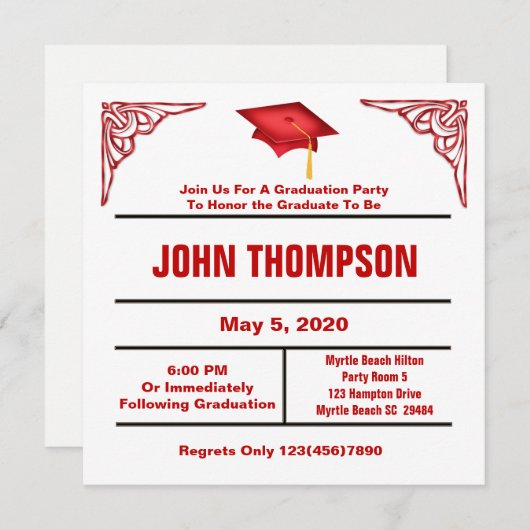 Einladung zur Red and White Graduation Party (Vorne/Hinten)