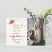 Einladung zur Red Cap Foto Graduation Party (Stehend Vorderseite)