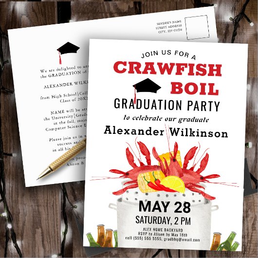 Einladung zur Red Crawfish Boil Graduation Party Postkarte