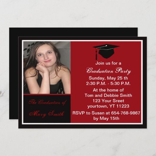 Einladung zur Red Foto Graduation Party (Vorne/Hinten)