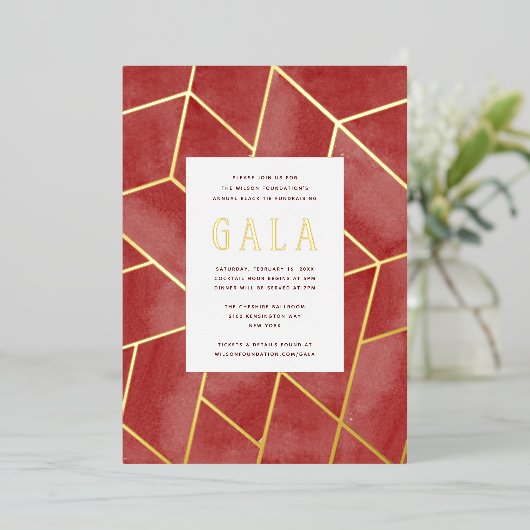 Einladung zur Red Geometric Gala Gold Foil (Stehend vorne)