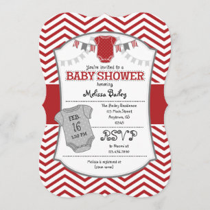 Einladung zur Red Gray Zickzack Baby Dusche