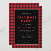 Einladung zur Red Kariert Birthday Party (Vorne/Hinten)