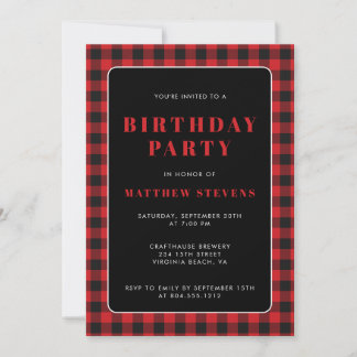Einladung zur Red Kariert Birthday Party