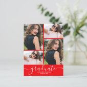 Einladung zur Red Multi Foto Graduation Party Postkarte (Stehend Vorderseite)