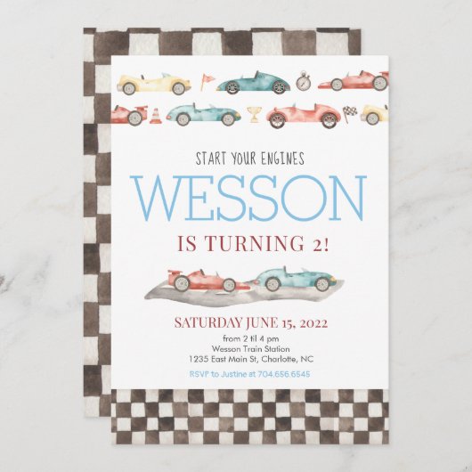 Einladung zur Rennkarte zum Geburtstag (Vorne/Hinten)