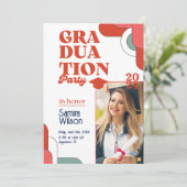 Einladung zur Retro Red & White Graduation Party (Stehend Vorderseite)