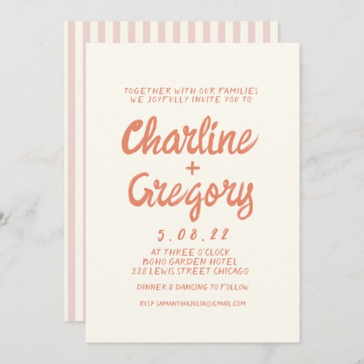 Einladung zur Retro-Rosa-Handschrift (Vorne/Hinten)