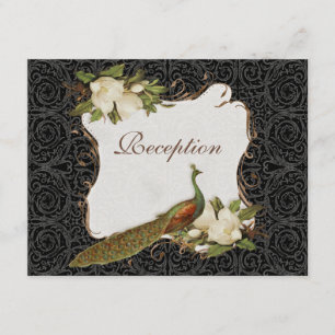 Einladung zur Rezeption Vintage Pfau & Magnolien-S