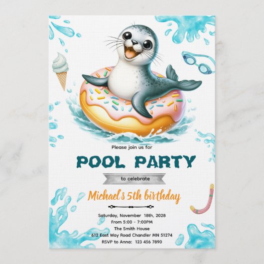 Einladung zur Robben-Poolparty (Vorderseite)