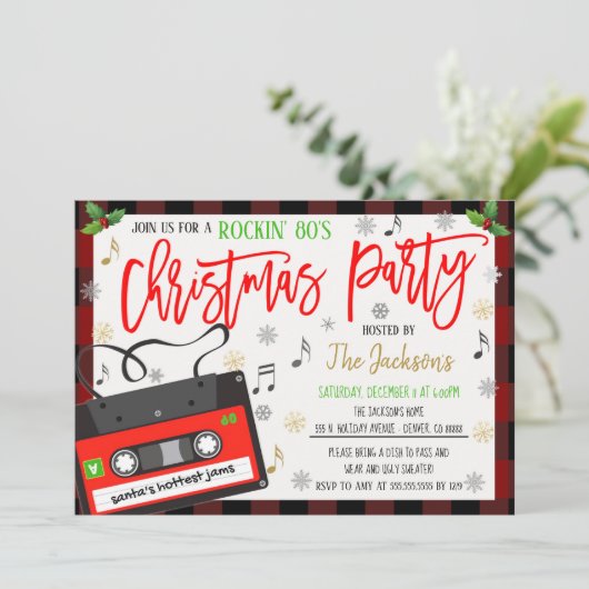 Einladung zur Rockin Holiday Party der 80er Jahre (Stehend Vorderseite)