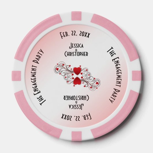 Einladung zur "Romantic Hearts Engagement Party Pokerchips (Vorderseite)