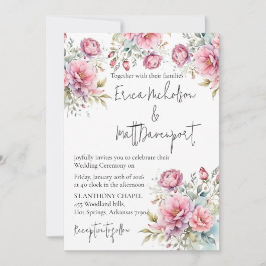 Einladung zur romantischen Peony Wedding (Vorderseite)