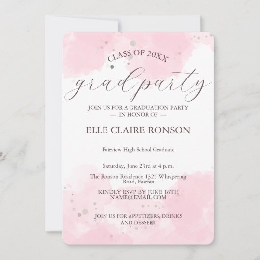 Einladung zur rosa Elegance Graduation Party (Vorderseite)