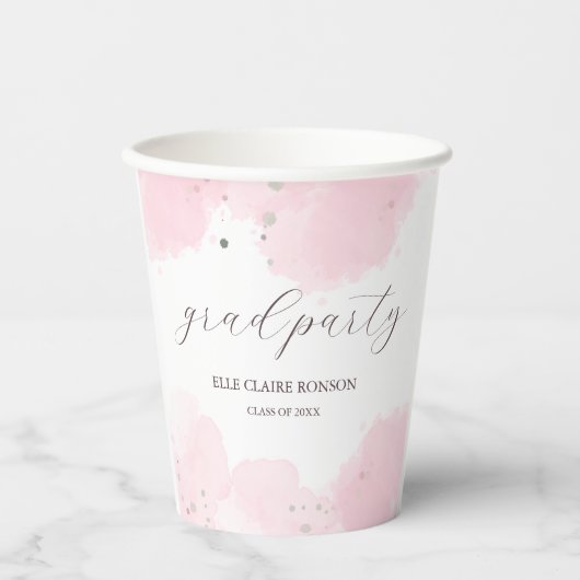 Einladung zur rosa Elegance Graduation Party Pappbecher (Vorderseite)