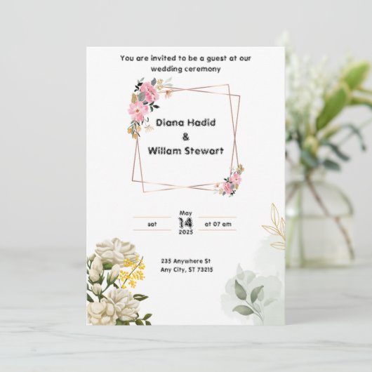 Einladung zur Rosa Hochzeit (Stehend Vorderseite)