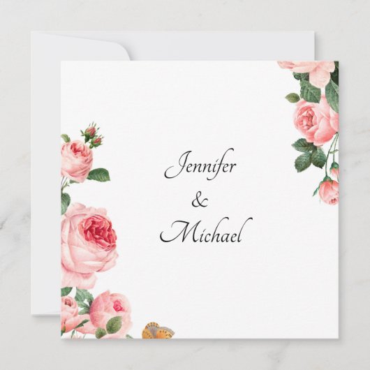 Einladung zur rosa Rosenoptik (Vorderseite)